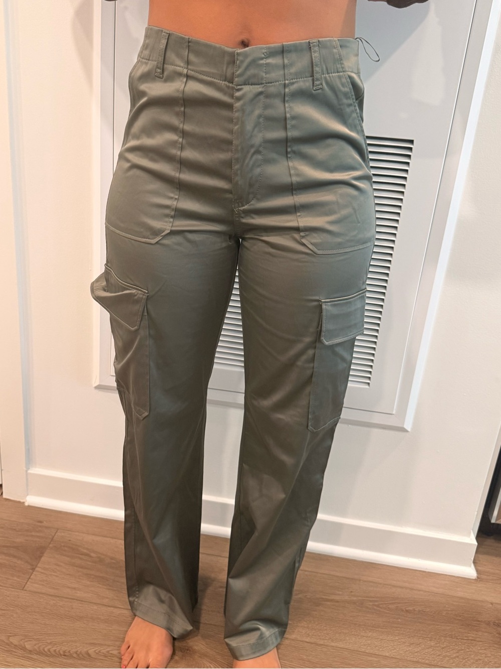 Zara Satin Cargo Pants in Olive